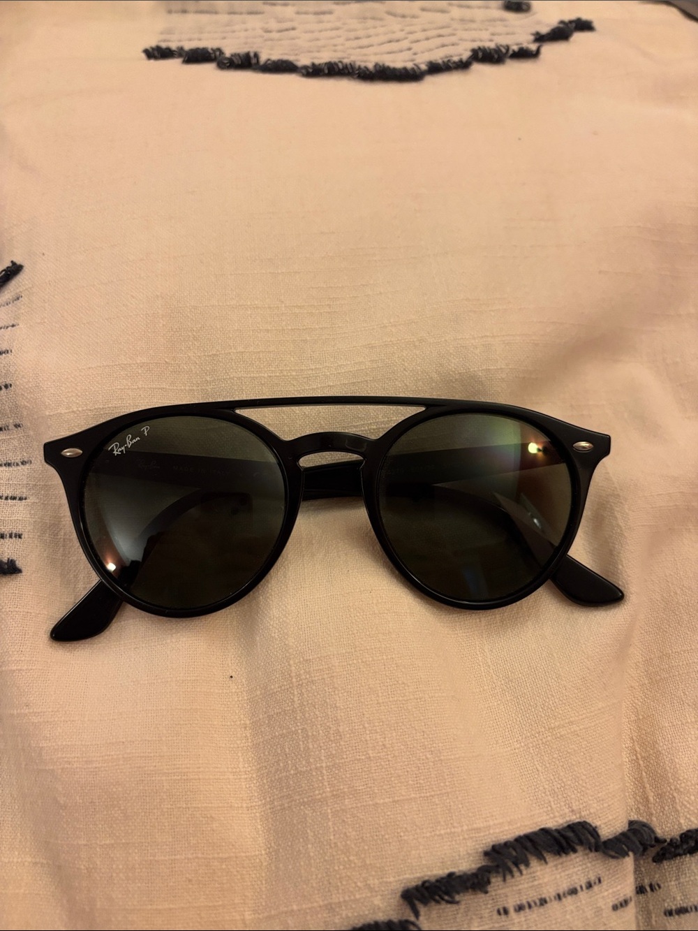 Ray-Ban Black Frame Sunglasses with Dark Green Lenses